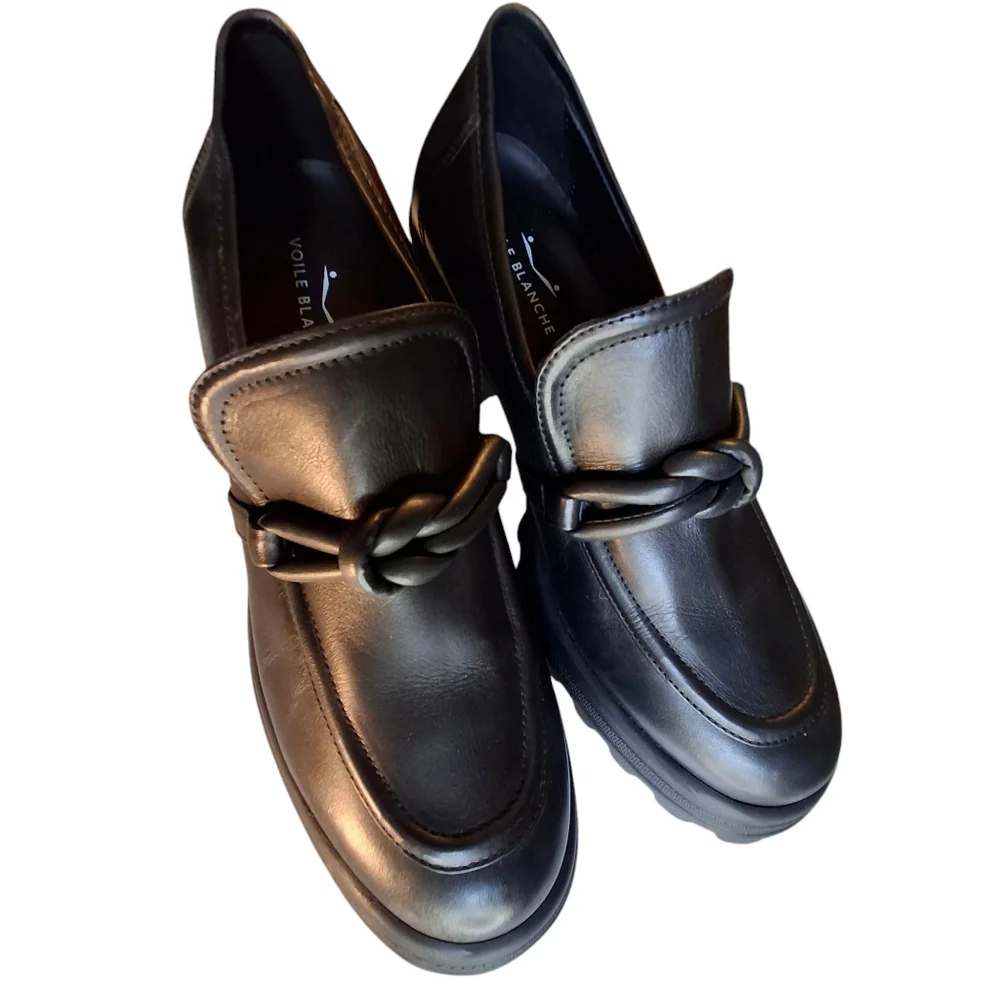Voile Blanche Carine Black Leather Slip-On Ankle Chunky Loafers Size Women 10.5 - Picture 2 of 16